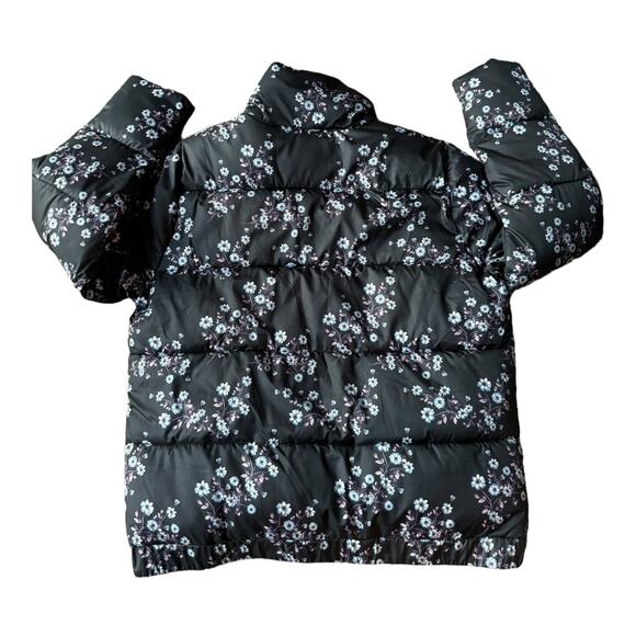 Floral puffer jacket by Skechers black, blue & pink stand collar size large - Picture 8 of 12